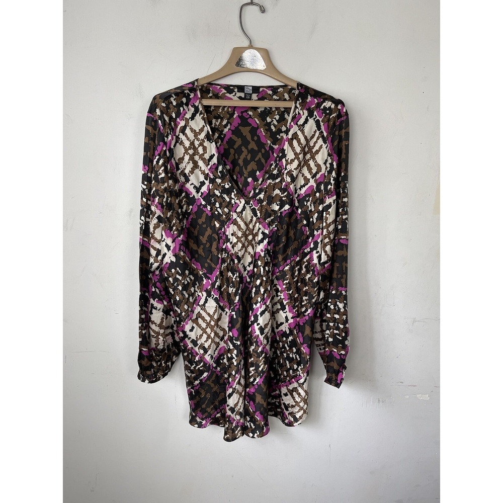 Saks Fifth Avenue Womens Shirt 22W Silk Old Money Boho Flowy Luxury Preppy